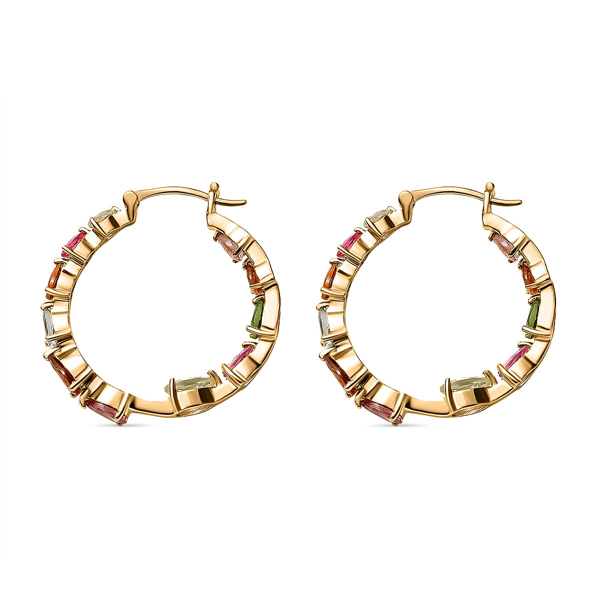 Multi-Tourmaline Full Hoop Earrings in 18K Vermeil Yellow Gold Plated Sterling Silver 4.90 Ct.