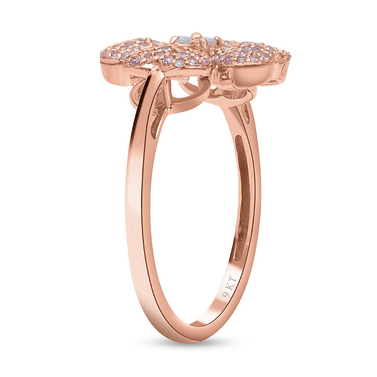 9K Rose Gold SGL Certified Natural Pink Diamond and White Diamond (I1-I2-G-H) Clover Ring 0.50 Ct.