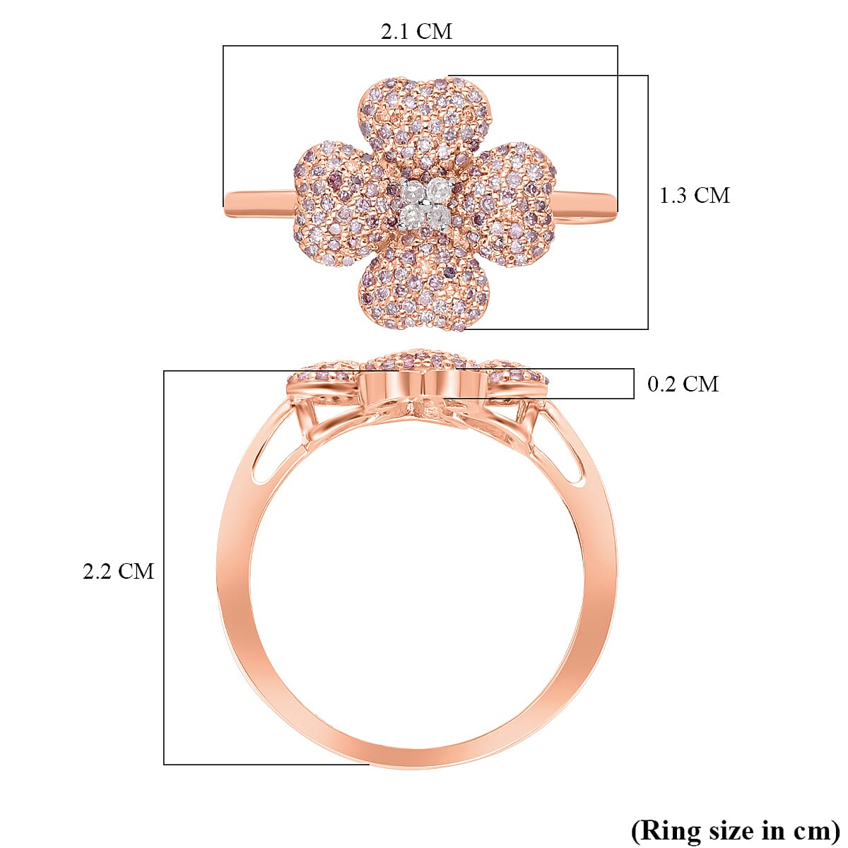 9K Rose Gold SGL Certified Natural Pink Diamond and White Diamond (I1-I2-G-H) Clover Ring 0.50 Ct.