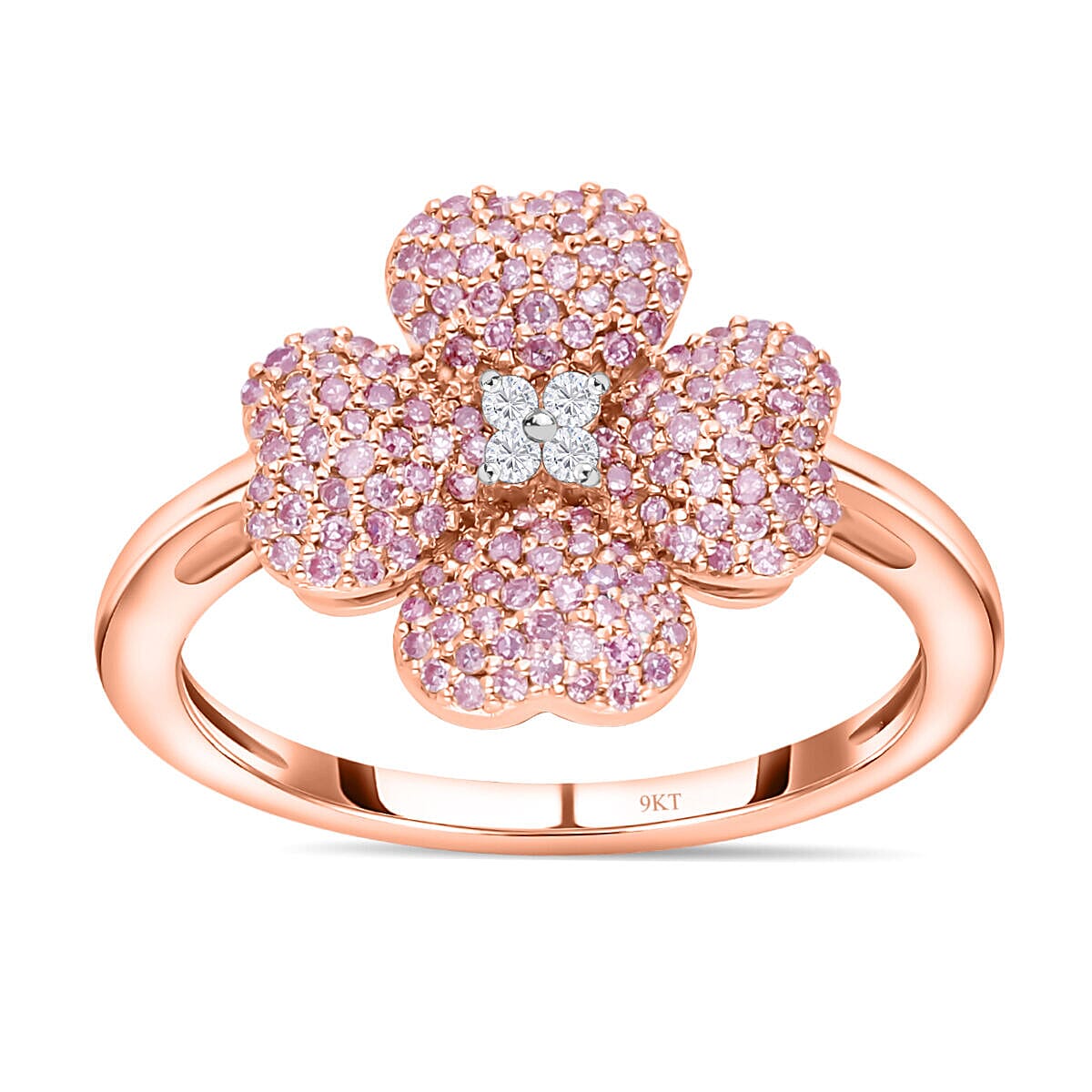 9K Rose Gold SGL Certified Natural Pink Diamond and White Diamond (I1-I2-G-H) Clover Ring 0.50 Ct.
