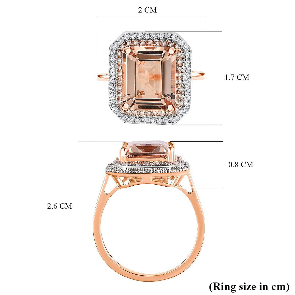 14K Rose Gold Morganite, Pink Diamond and White Diamond Halo Ring 4.35 Ct.