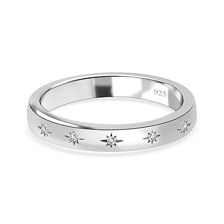 Diamond Flush Set Wedding Band Ring in Sterling Silver with Platinum Plating Diamond Flush Set Wedding Band Ring in Sterling Silver with Platinum Plating