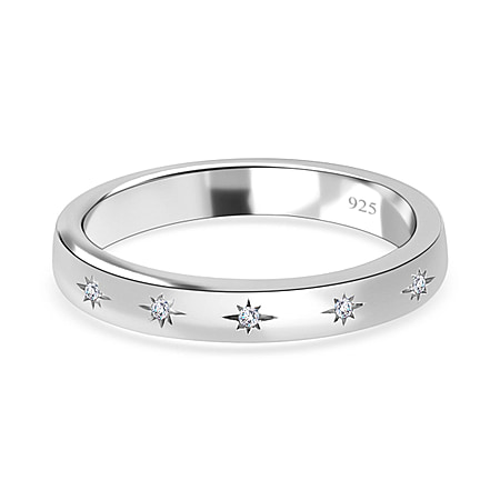 Diamond Flush Set Wedding Band Ring in Sterling Silver with Platinum Plating