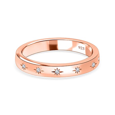 Diamond Flush Set Wedding Band Ring in 18K Vermeil Rose Gold Plated Sterling Silver