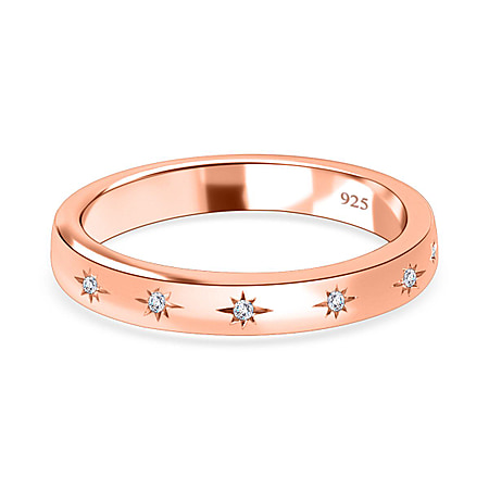 Diamond Flush Set Wedding Band Ring in 18K Vermeil Rose Gold Plated Sterling Silver