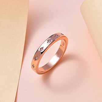 Diamond Flush Set Wedding Band Ring in 18K Vermeil Rose Gold Plated Sterling Silver