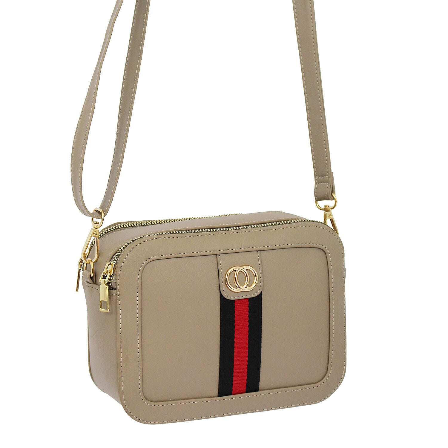 Ladies Cross Body Handbag (Size 23x16x9 cm) with Shoulder Strap (150cm) - Mushroom