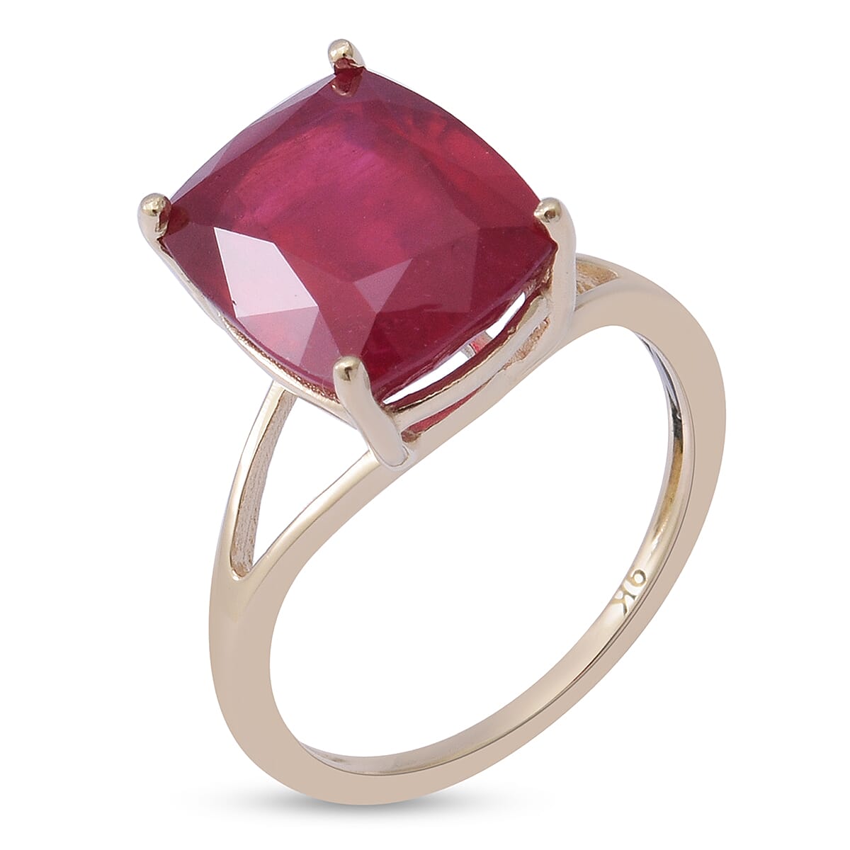 9K Yellow Gold  AAA  African Ruby (FF) Solitaire Ring 8.50 Ct.
