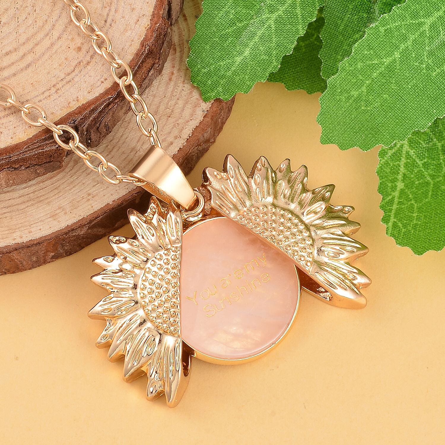 Rose Quartz Openable Wings Necklace (Size - 24) in Yellow Gold Tone 25.00 Ct