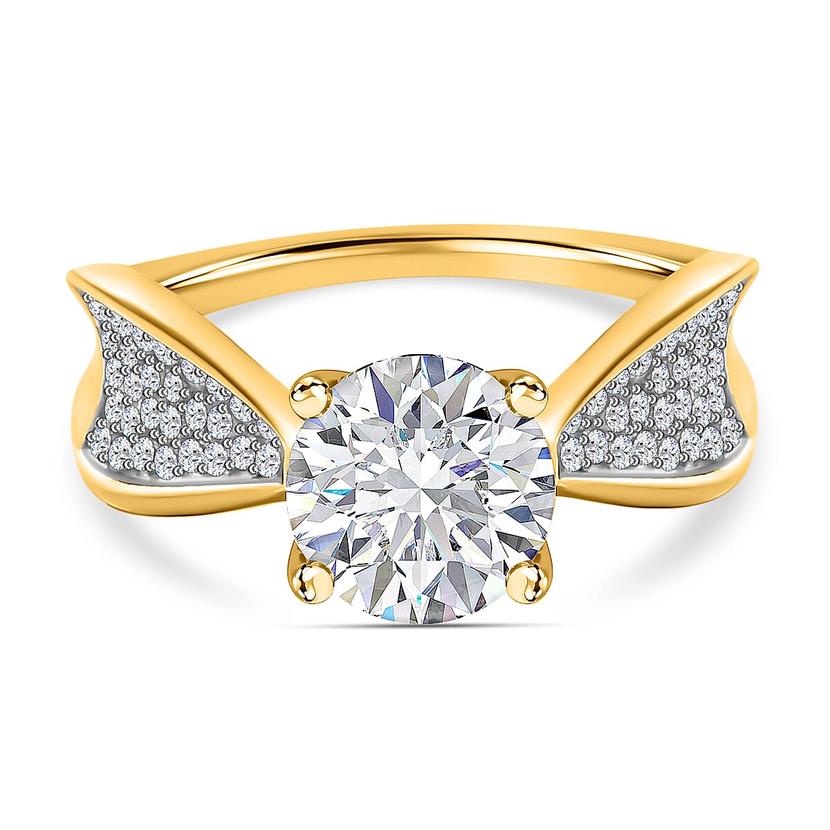Moissanite Ring in 18K Yellow Gold Vermeil Plated Sterling Silver 2.57 Ct.