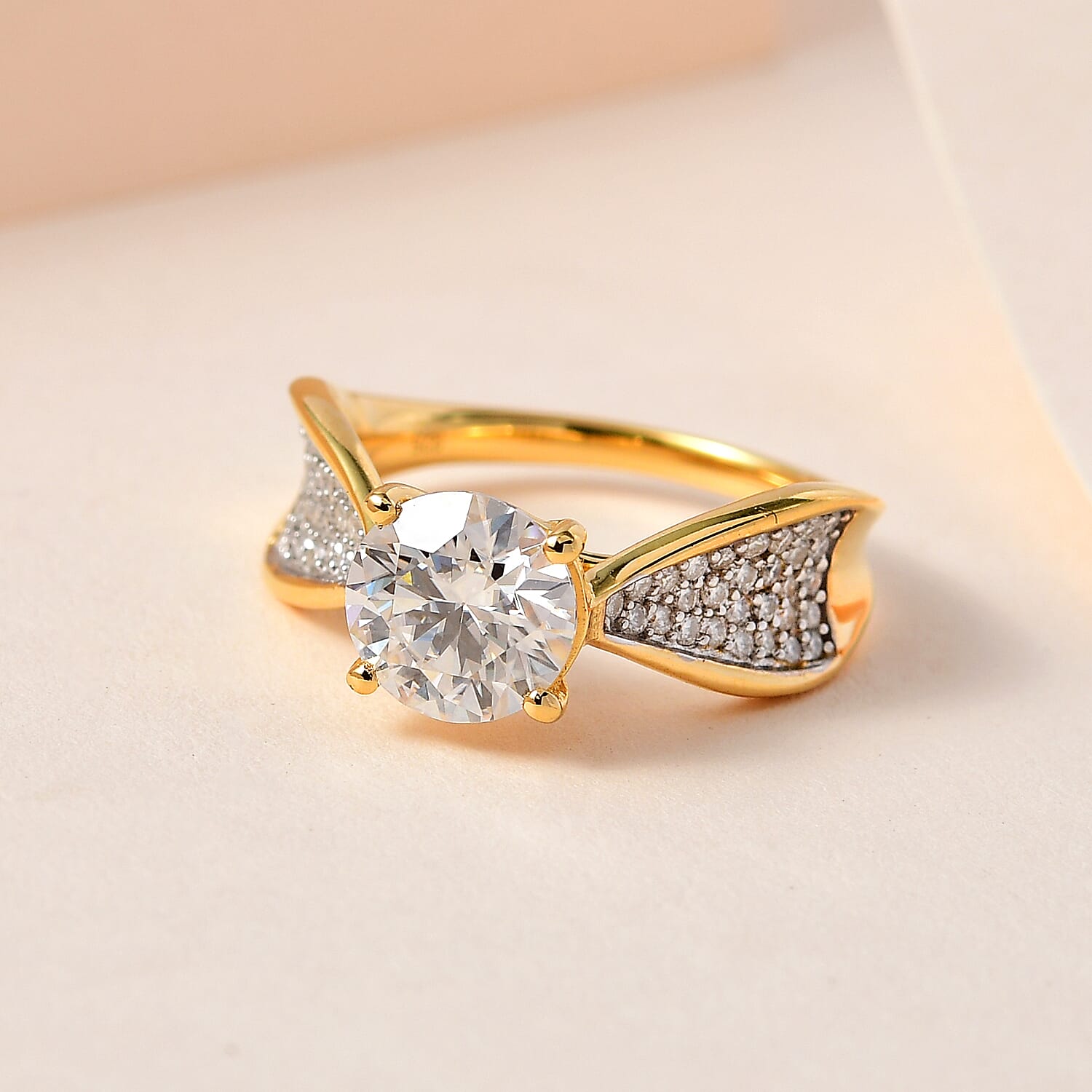 Moissanite Ring in 18K Yellow Gold Vermeil Plated Sterling Silver 2.57 Ct.