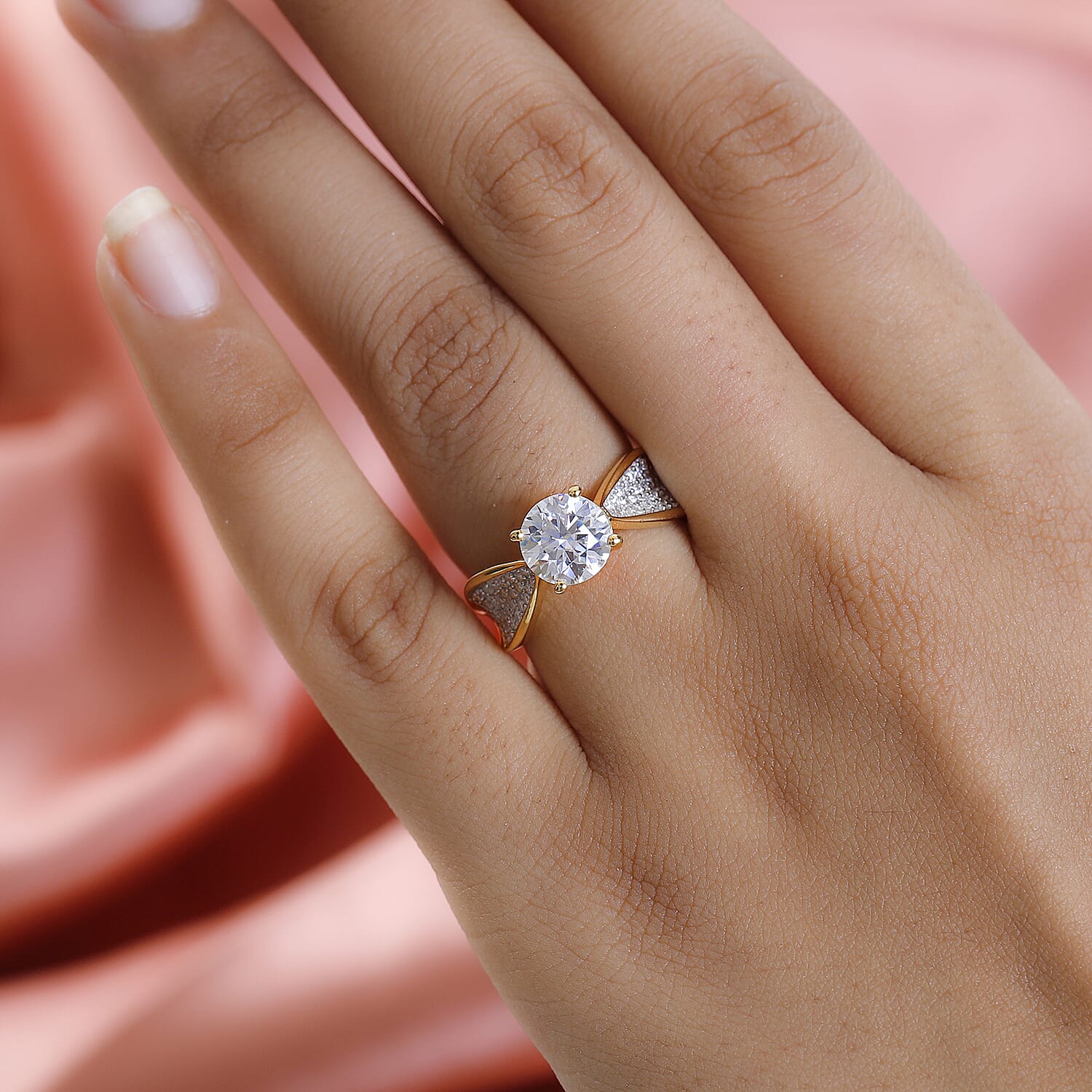 Moissanite Ring in 18K Yellow Gold Vermeil Plated Sterling Silver 2.57 Ct.