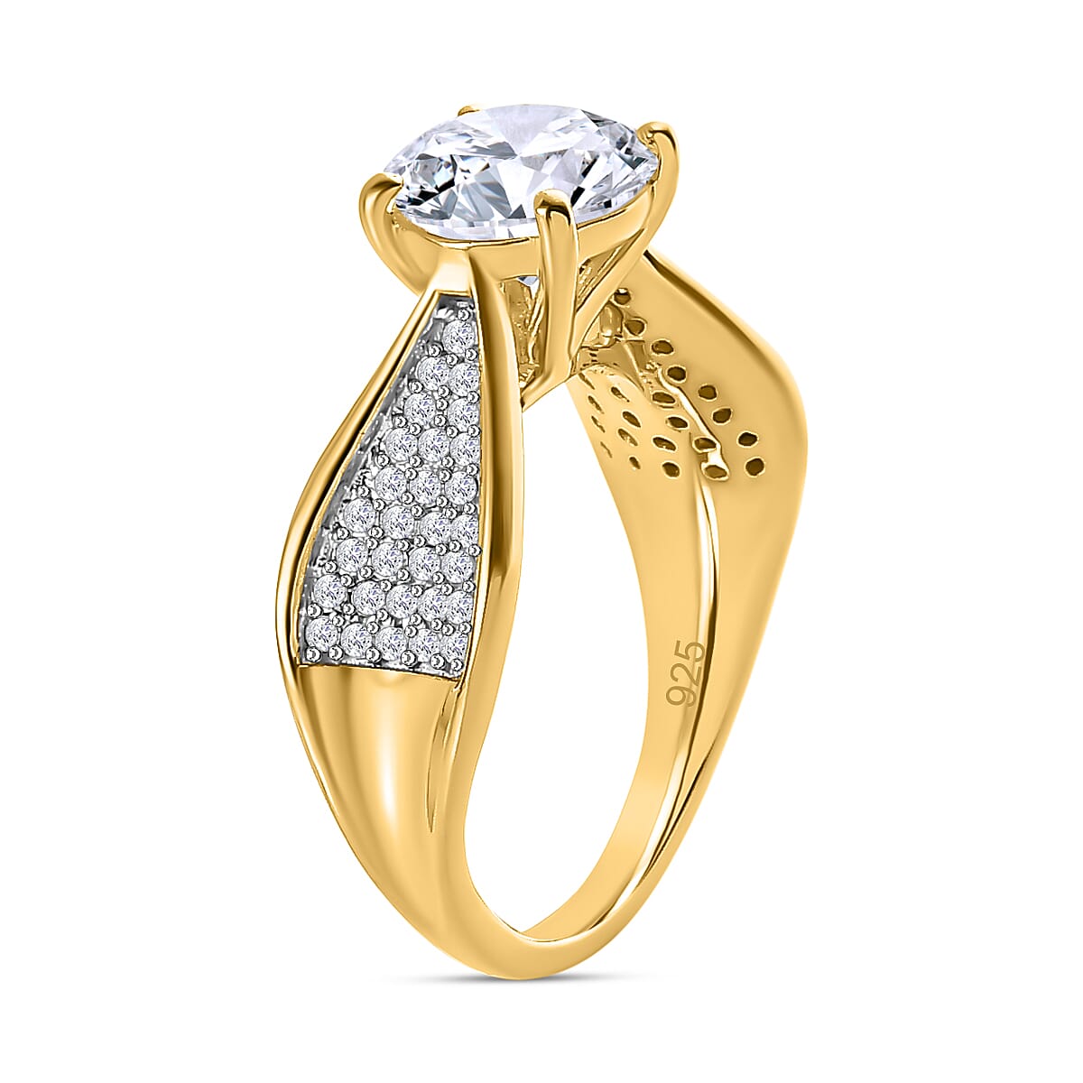 Moissanite Ring in 18K Yellow Gold Vermeil Plated Sterling Silver 2.57 Ct.