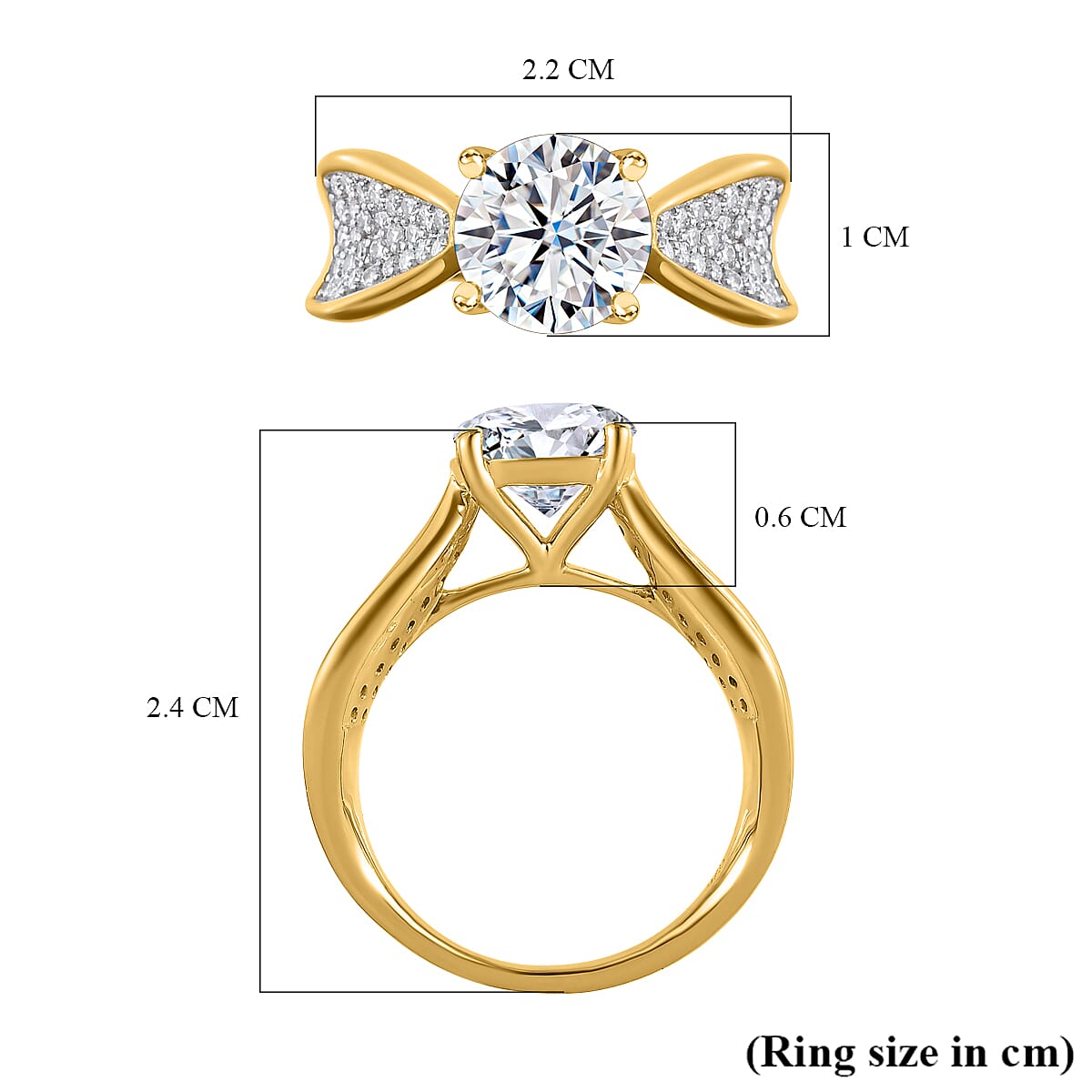 Moissanite Ring in 18K Yellow Gold Vermeil Plated Sterling Silver 2.57 Ct.
