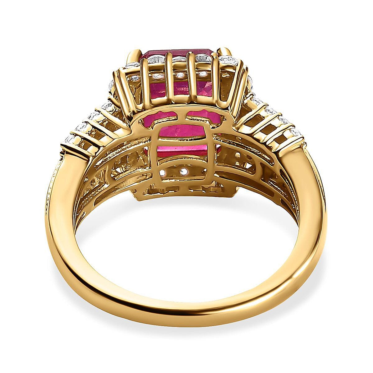 African Ruby, Natural Zircon and Champagne Diamond Ring in 18K Vermeil Yellow Gold Plated Sterling Silver 6.02 Ct