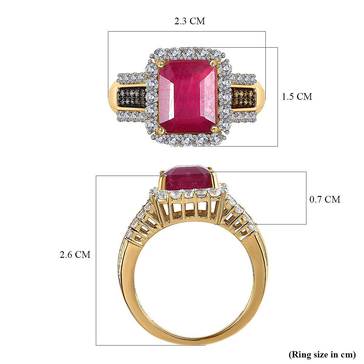 African Ruby, Natural Zircon and Champagne Diamond Ring in 18K Vermeil Yellow Gold Plated Sterling Silver 6.02 Ct
