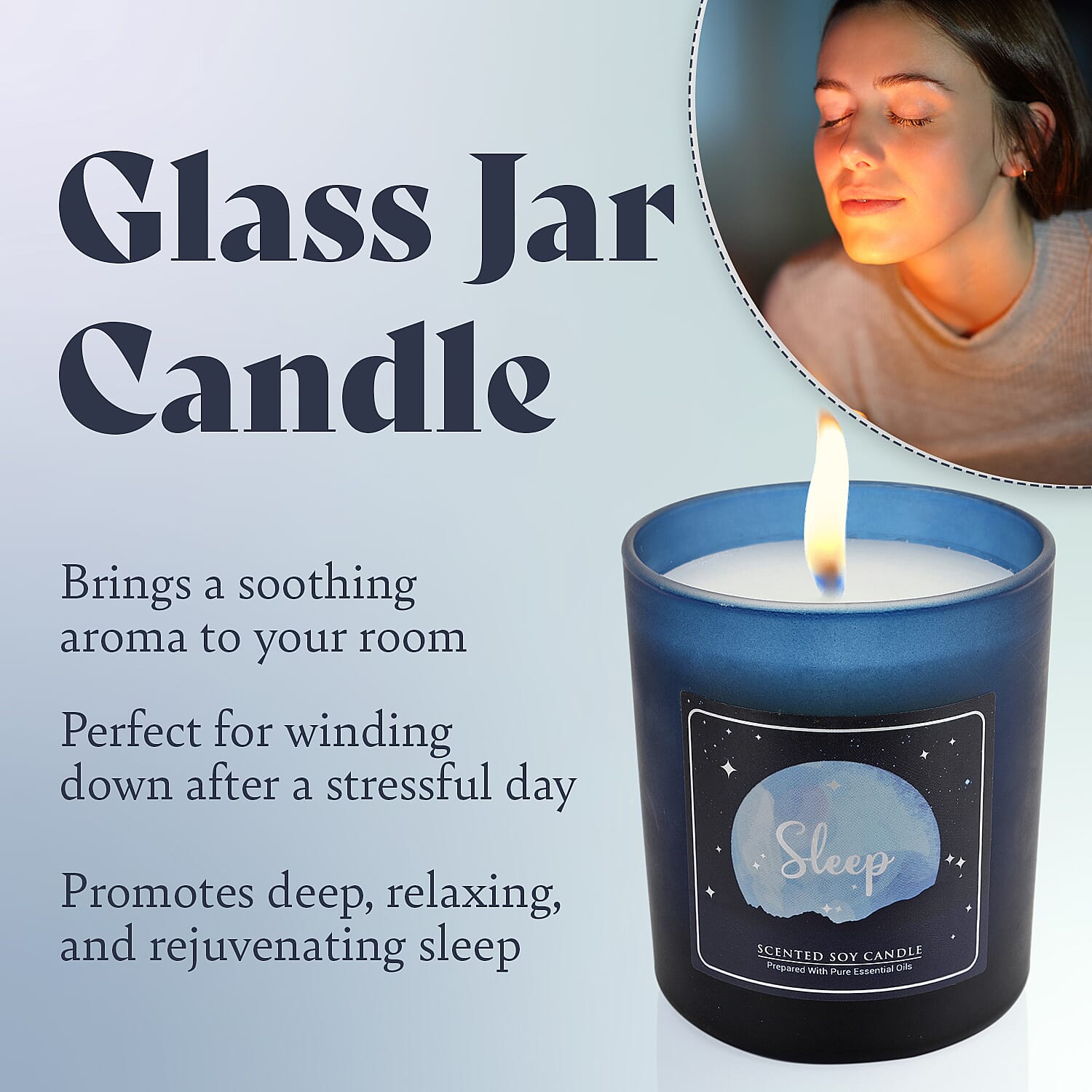 SLEEP Scented Colour Glass Jar Candle with Lid Blend of Pure Essesntial Oil - 200g