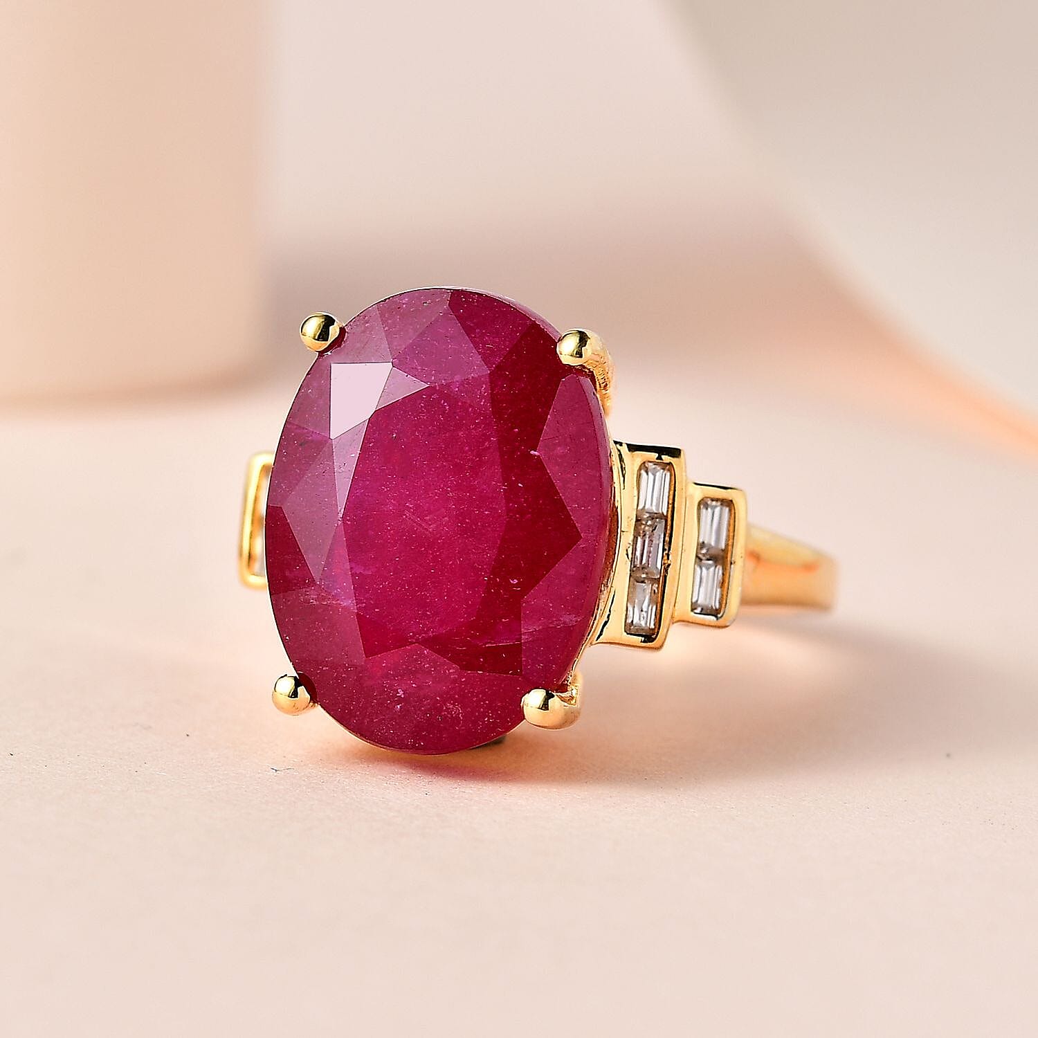 African Ruby and Moissanite Ring in 18K Vermeil YG Plated Sterling ...