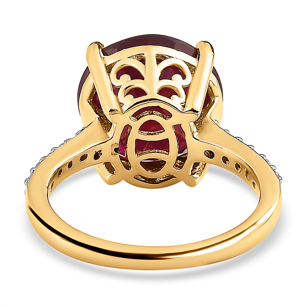 African Ruby & Moissanite Ring in 18K Yellow Gold Vermeil Plated Sterling Silver 9.18 Ct.