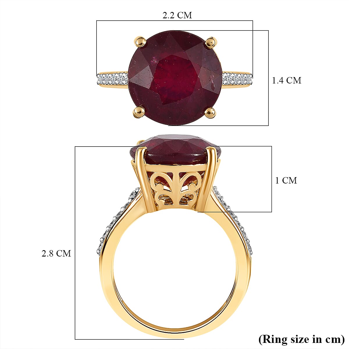 African Ruby & Moissanite Ring in 18K Yellow Gold Vermeil Plated Sterling Silver 9.18 Ct.