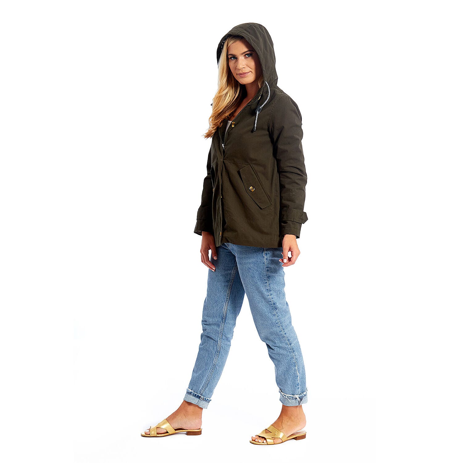 Betty Kay - Ladies Stripe Lined Cotton Jacket (Size 12) - Khaki