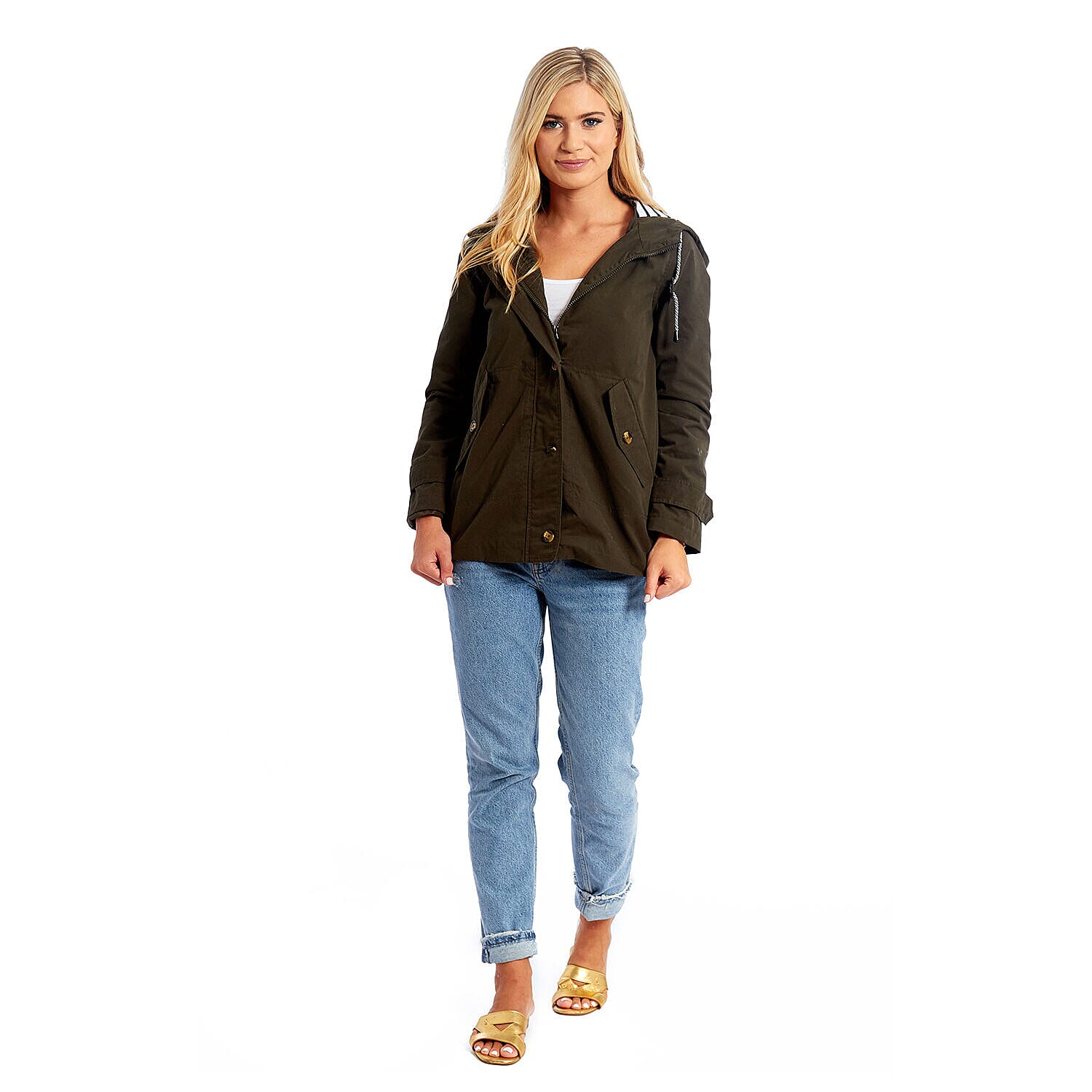 Betty Kay - Ladies Stripe Lined Cotton Jacket (Size 10) - Khaki
