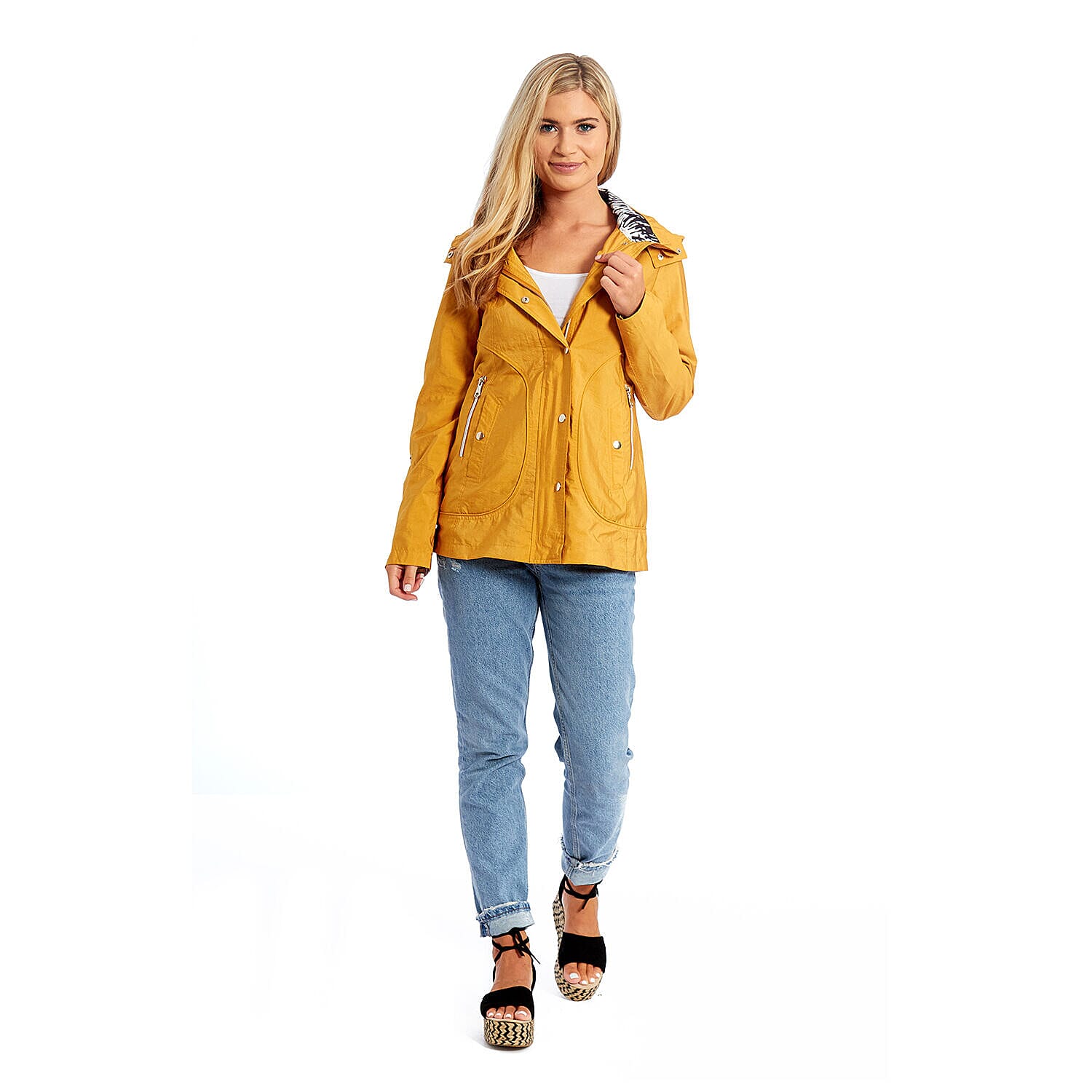 Betty Kay - Ladies Hooded Lightweight Woven Jacket (Size 14) - Mustard