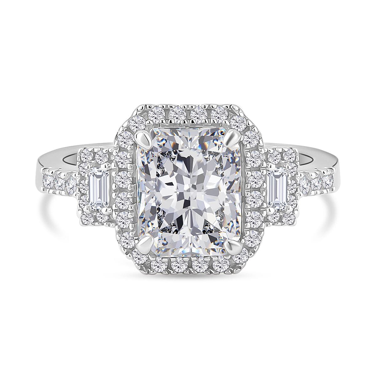 Moissanite Halo Ring in Rhodium Overlay Sterling Silver 3.05 Ct