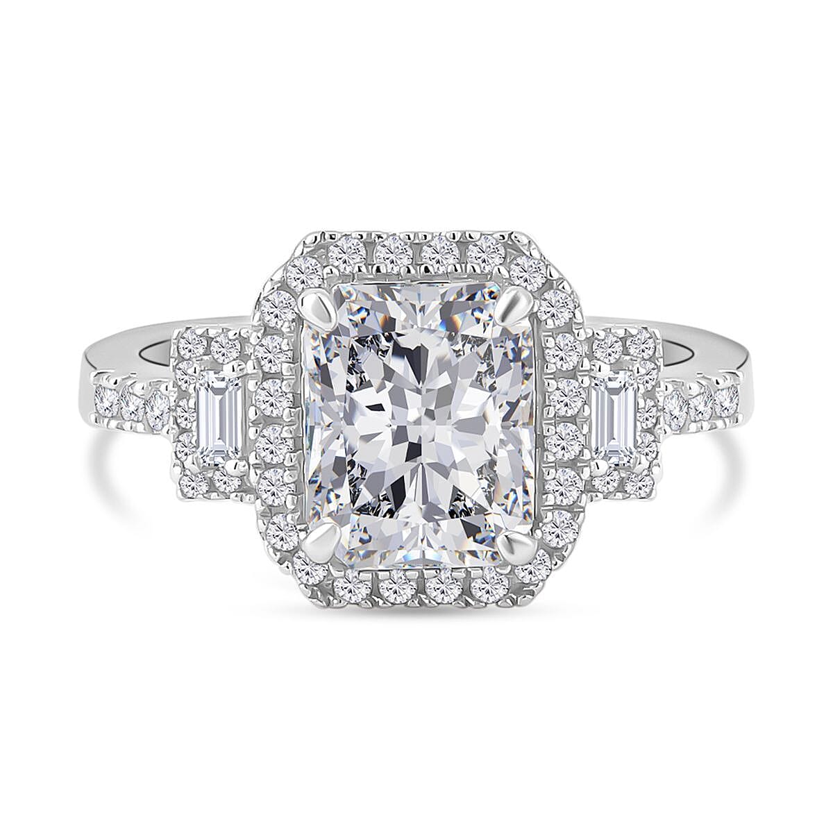 Moissanite Halo Ring in Rhodium Overlay Sterling Silver 3.05 Ct