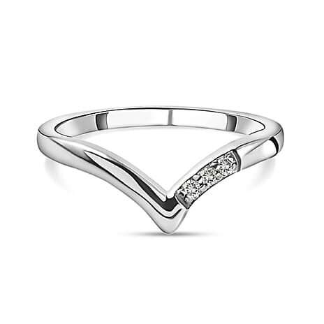 Diamond Wishbone Ring in Platinum Overlay Sterling Silver 0.051 Ct