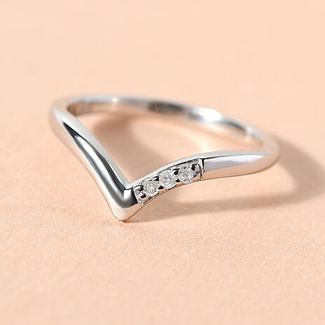 Diamond Wishbone Ring in Platinum Overlay Sterling Silver 0.051 Ct