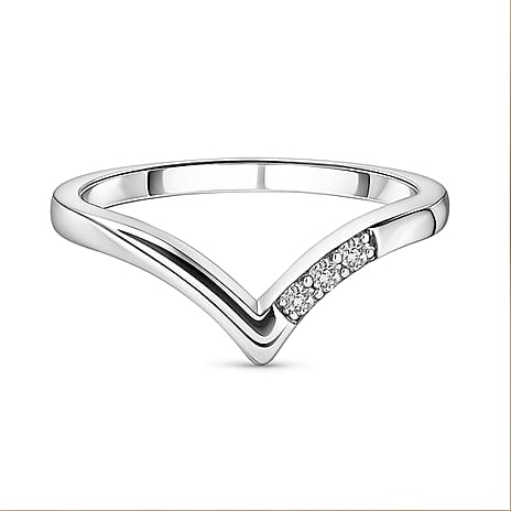 Diamond Wishbone Ring in Platinum Overlay Sterling Silver 0.051 Ct