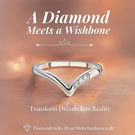 Diamond Wishbone Ring in Platinum Overlay Sterling Silver 0.051 Ct