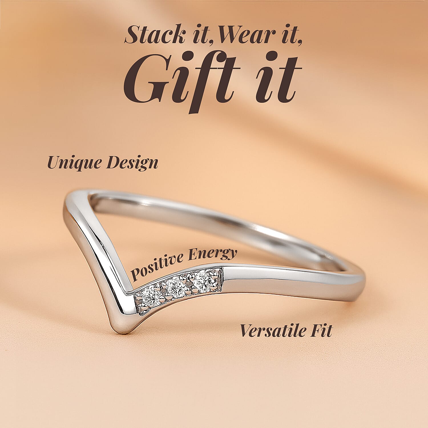 Diamond Wishbone Ring in Sterling Silver 0.051 Ct