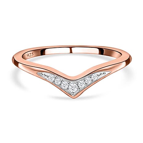 Diamond Wishbone Ring in 18K Vermeil Rose Gold Plated Sterling Silver 0.050 Ct.