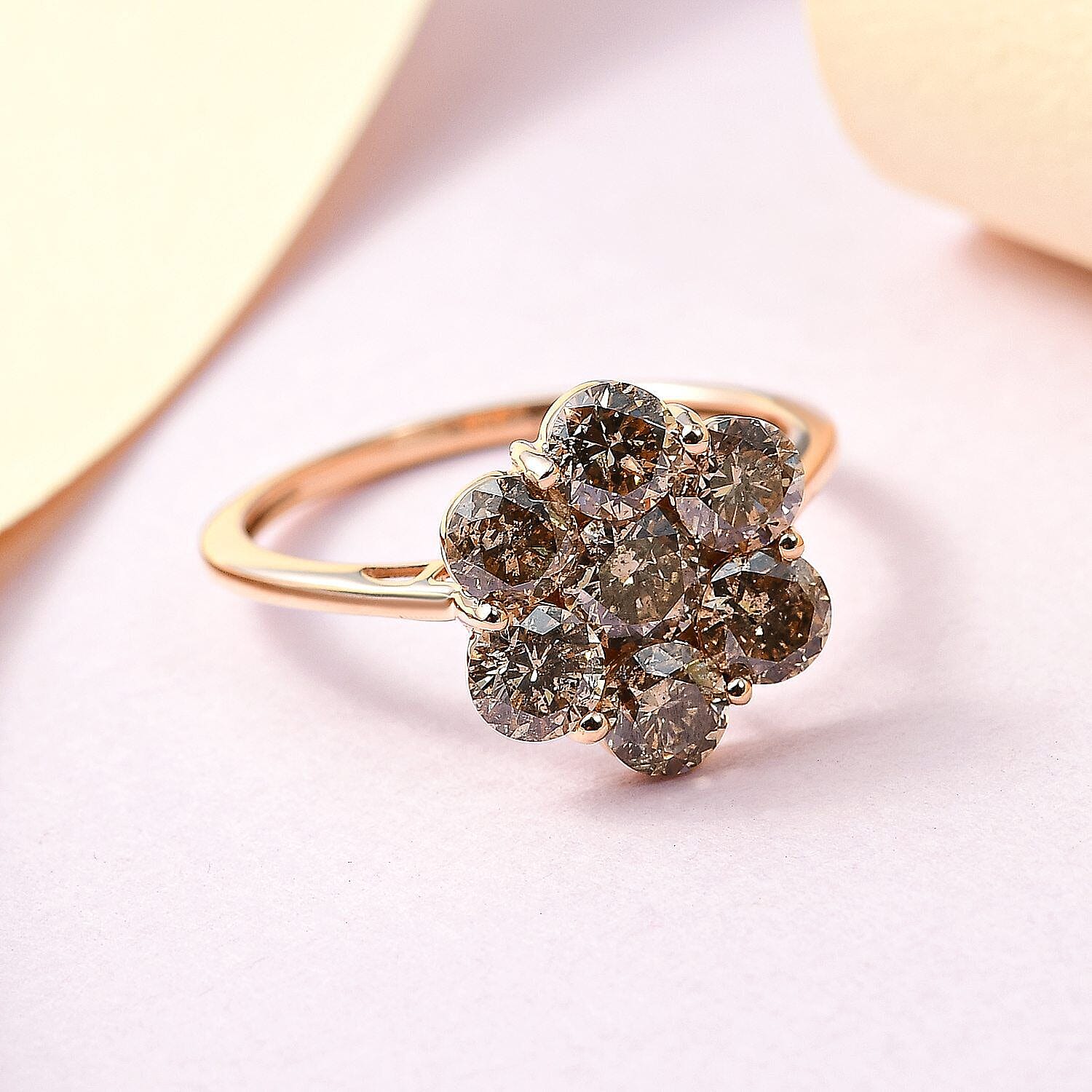 14K Rose Gold SGL Certified Natural Champagne Diamond Floral Ring 2.00 Ct.