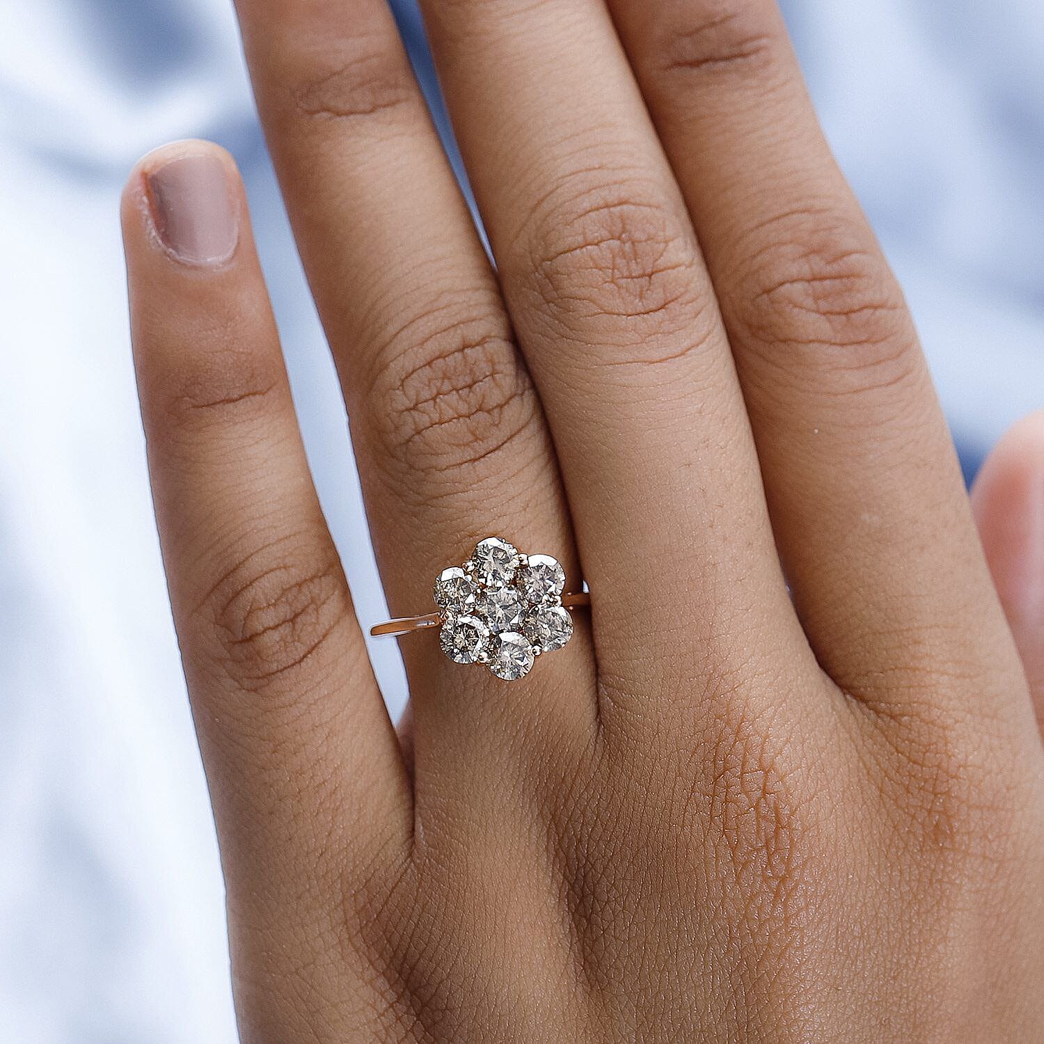 14K Rose Gold SGL Certified Natural Champagne Diamond Floral Ring 2.00 Ct.