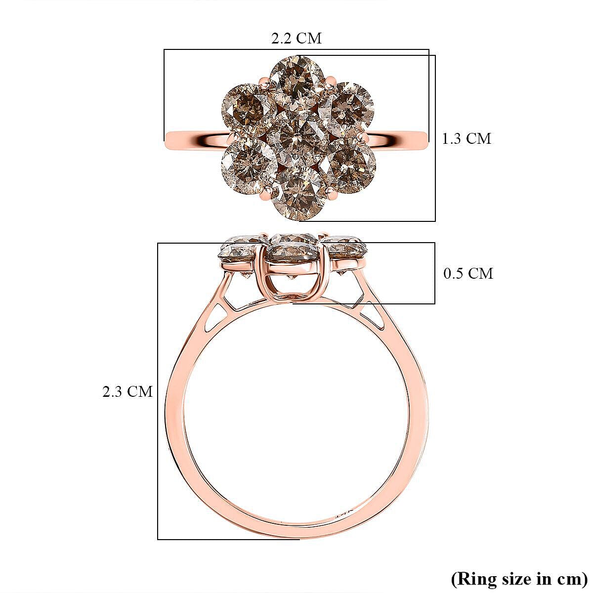 14K Rose Gold SGL Certified Natural Champagne Diamond Floral Ring 2.00 Ct.