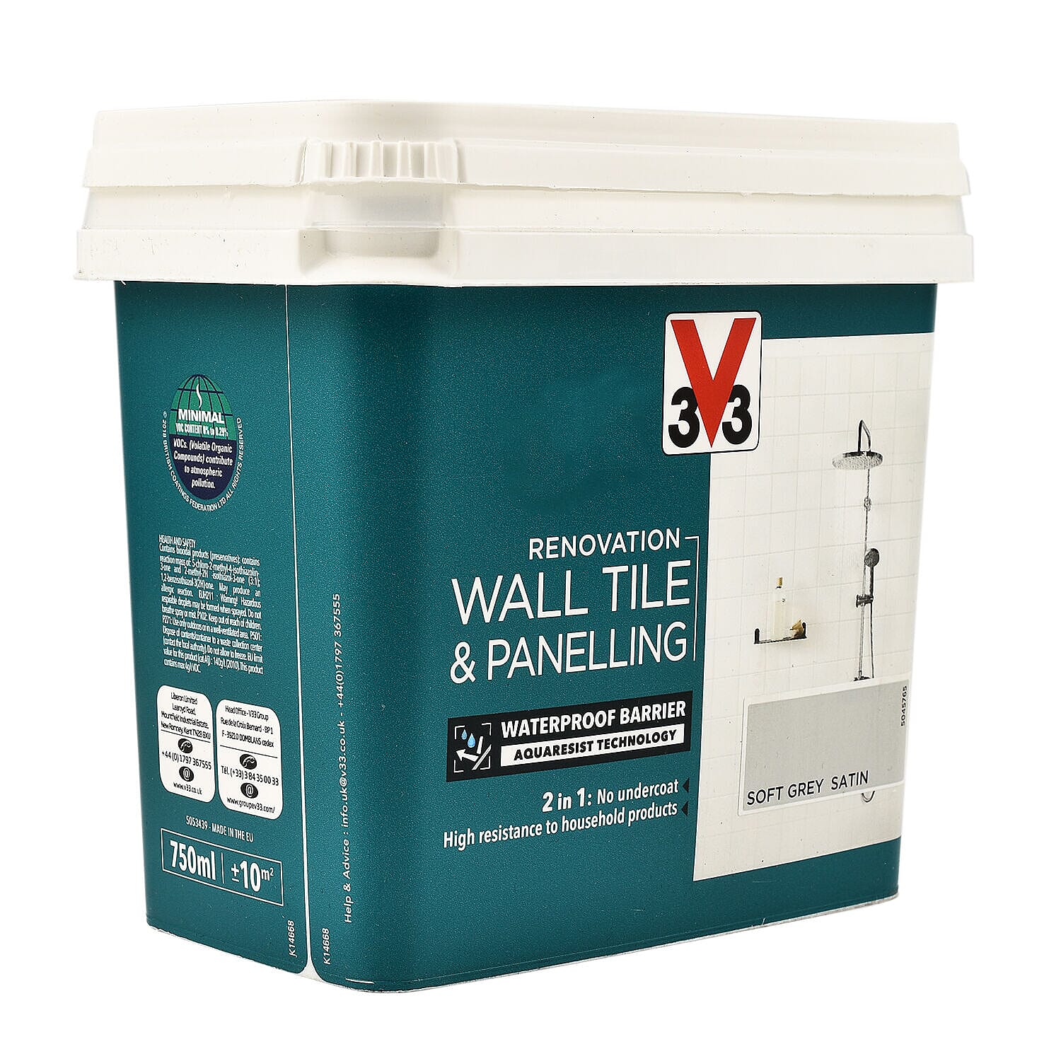 V33 Renovation Wall Tiling & Panelling Paint Satin Finish - 750ml - Soft Grey
