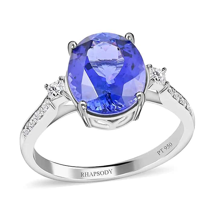 Certified & Appraised RHAPSODY 950 Platinum AAAA Tanzanite White Diamond VS Ring 4.35 ct, Platinum Wt. 5.01 Gms