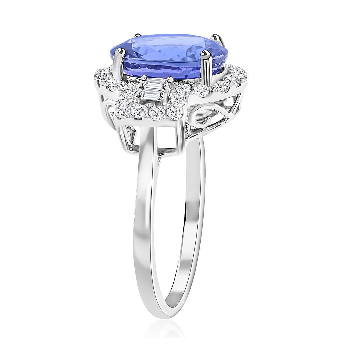 RHAPSODY 950 Platinum AAAA Tanzanite and Diamond (VS-E-F) Ring 5.29 Ct, Platinum Wt. 6.04 Gms Size L (Resize To I,J,K,M,N,O)