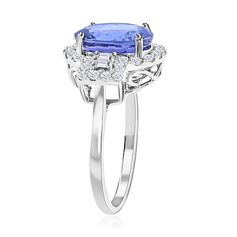 RHAPSODY 950 Platinum AAAA Tanzanite and Diamond (VS-E-F) Ring 5.29 Ct, Platinum Wt. 6.04 Gms Size L (Resize To I,J,K,M,N,O)
