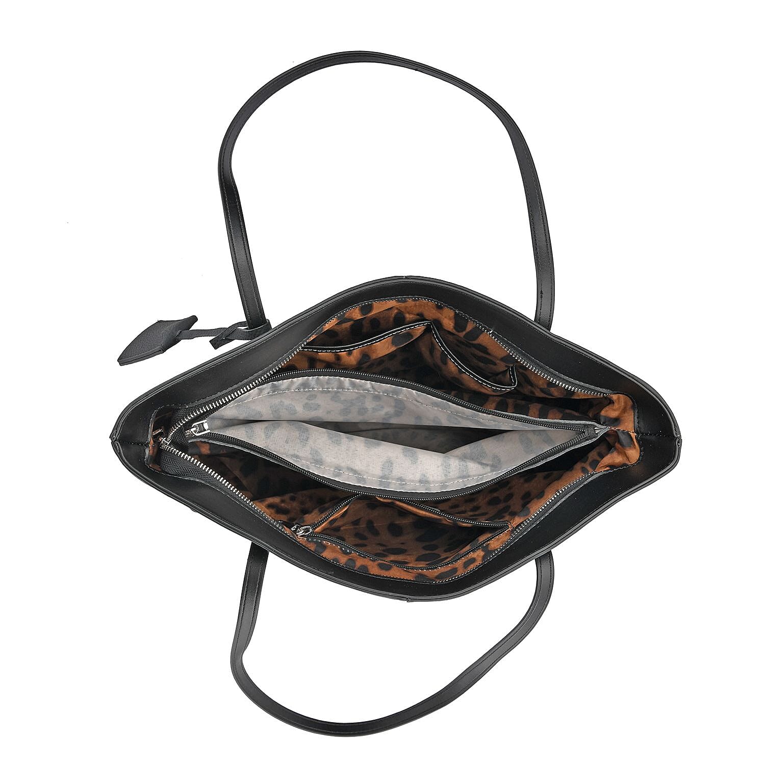 Genuine Leather Solid Tote Bag - Black