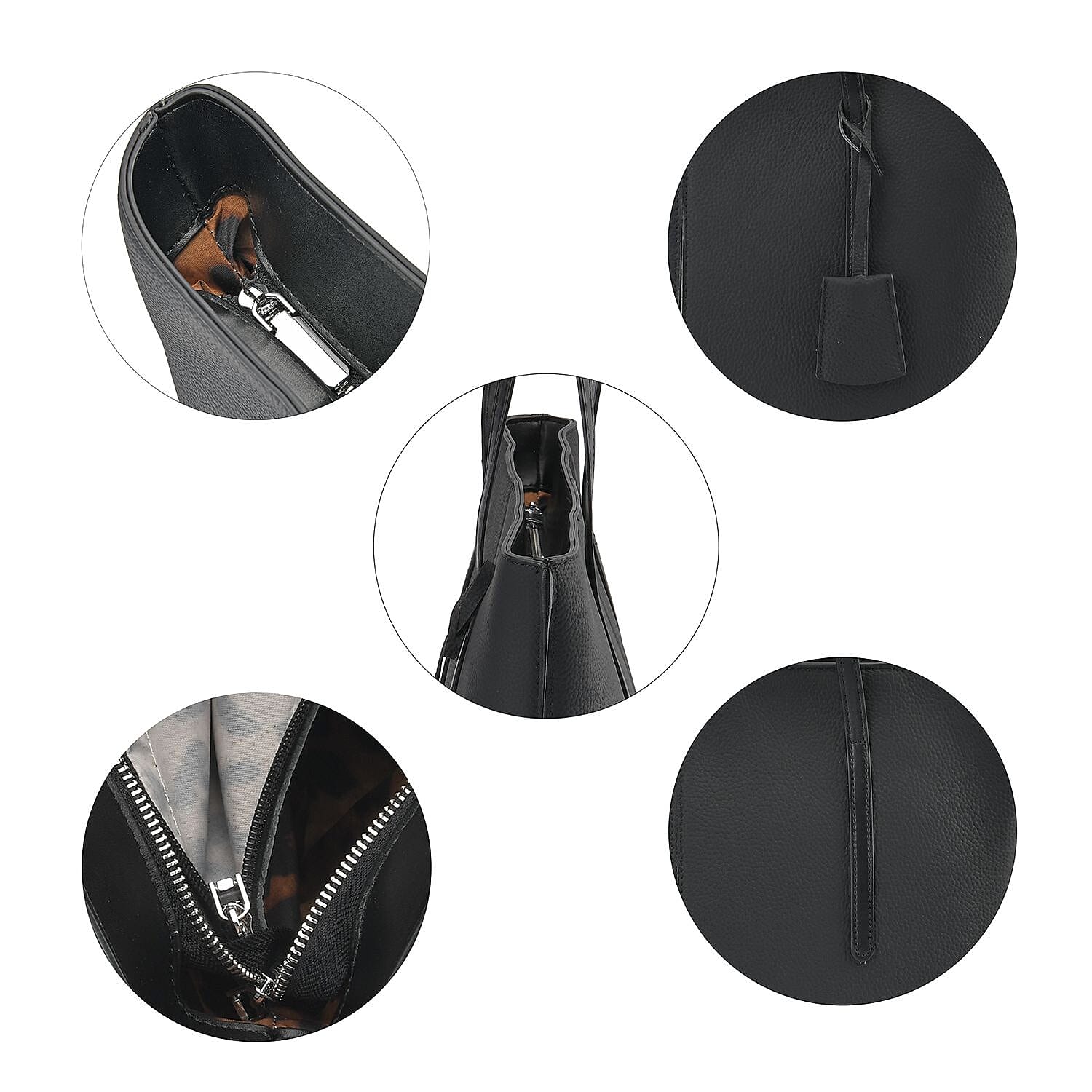 Genuine Leather Solid Tote Bag - Black