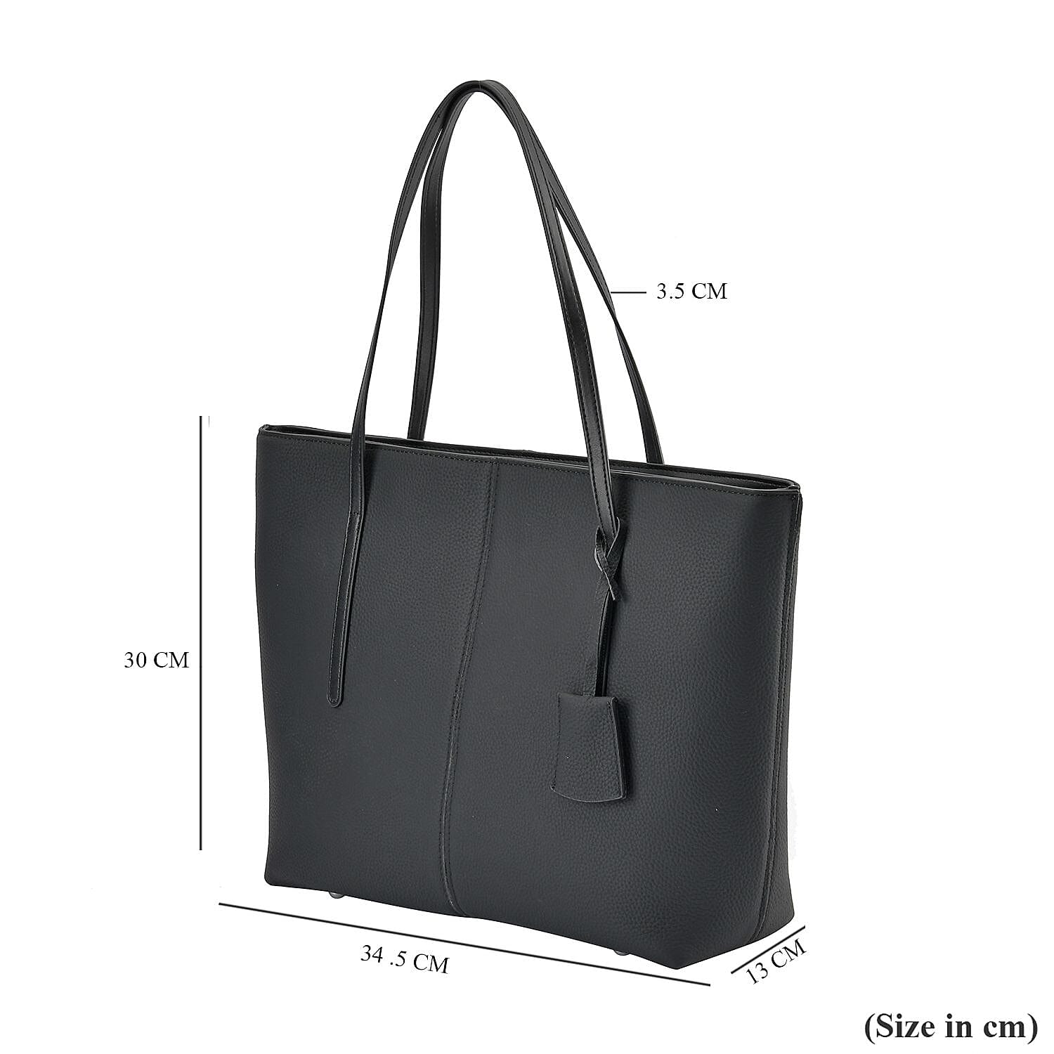 Genuine Leather Solid Tote Bag - Black