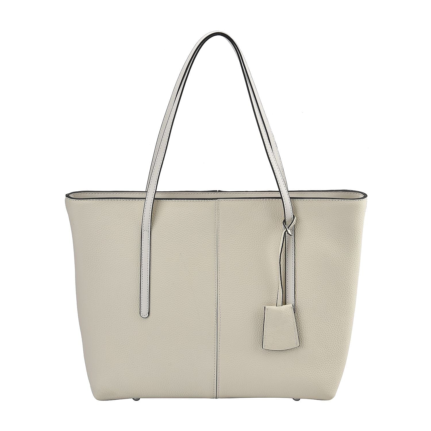 Rome Closeout -Genuine Leather Solid Tote Bag - White