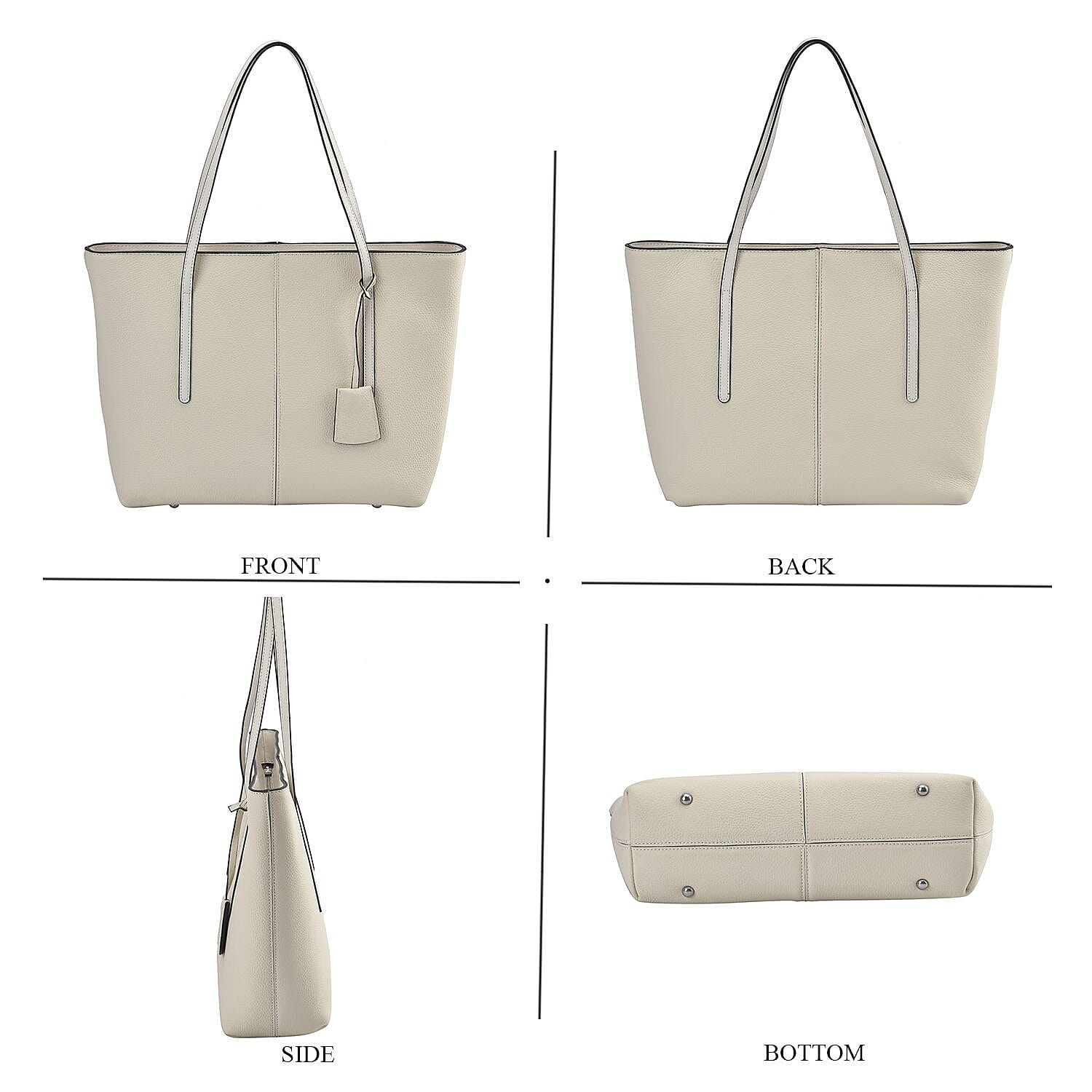 Rome Closeout -Genuine Leather Solid Tote Bag - White