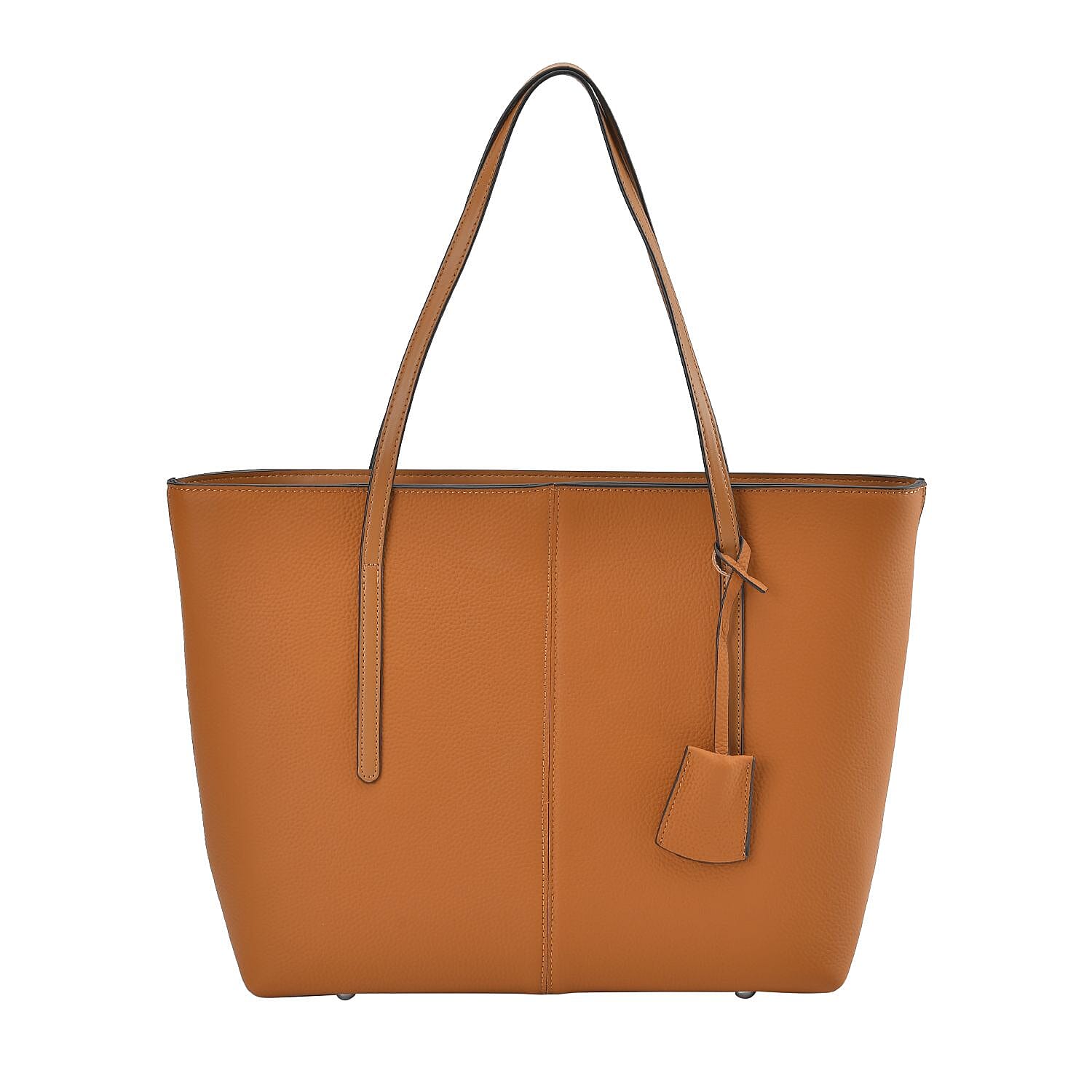 Rome Closeout Genuine Leather Solid Tote Bag  - Tan