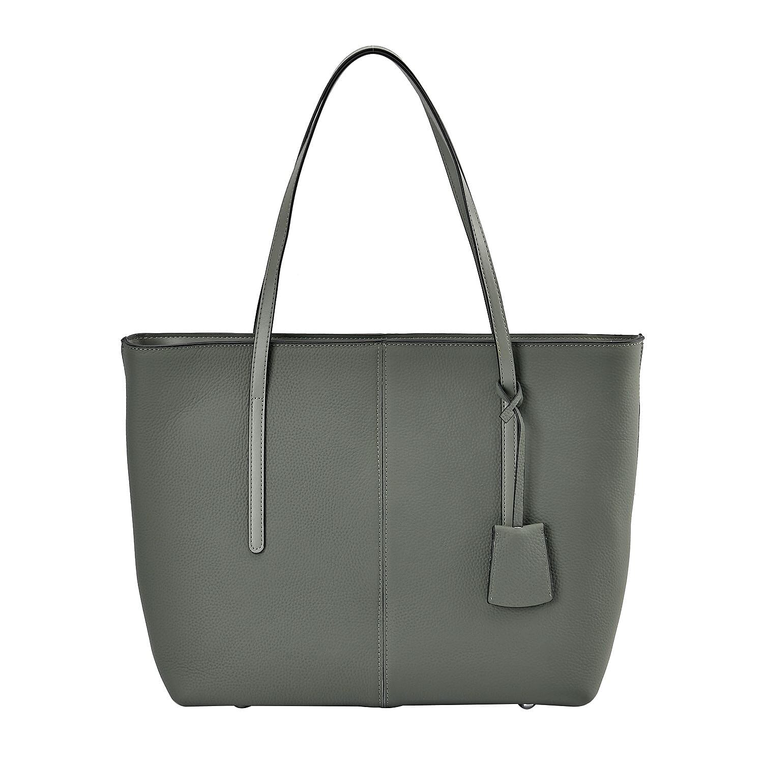 Rome Closeout Genuine Leather Solid Tote Bag - Sage