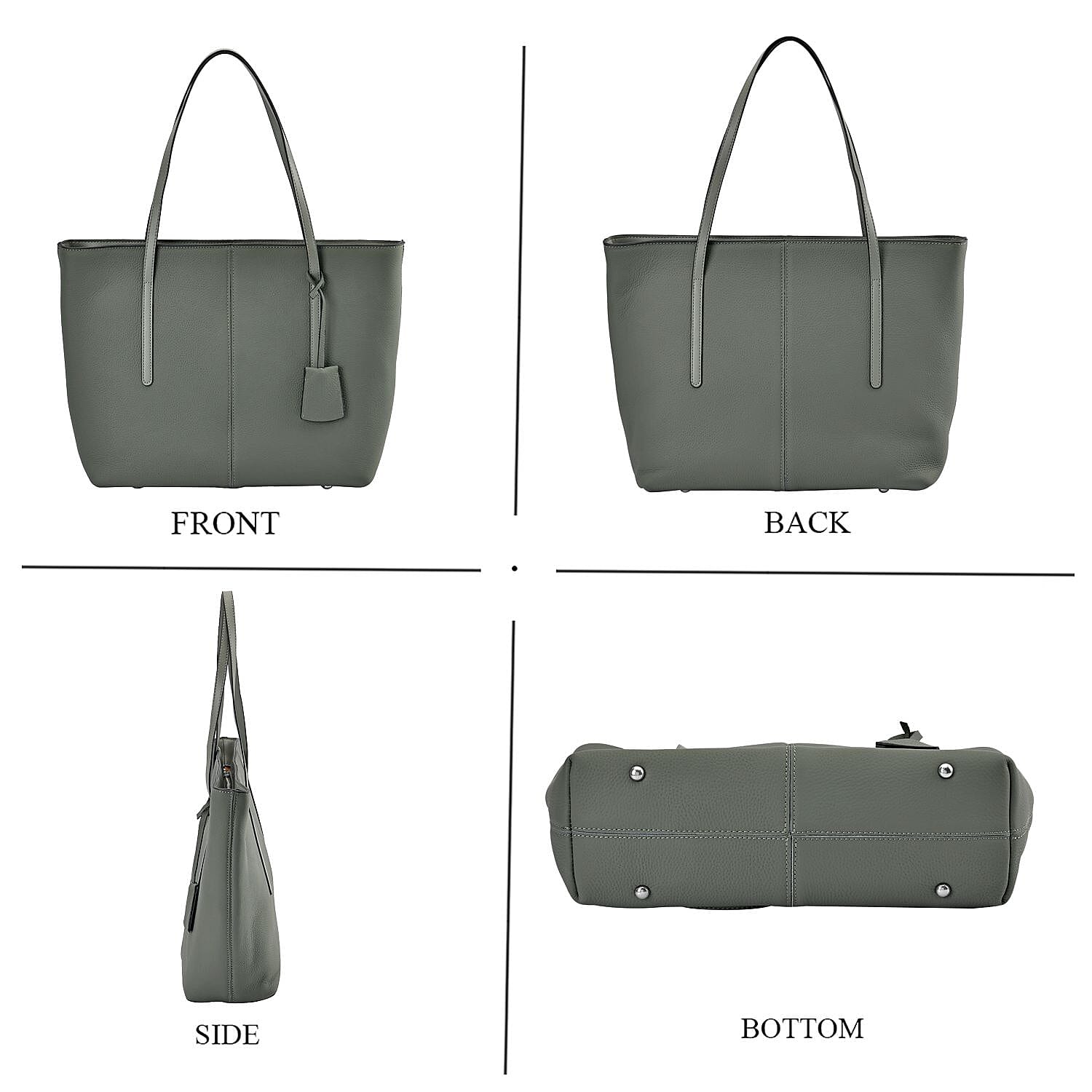 Rome Closeout Genuine Leather Solid Tote Bag - Sage